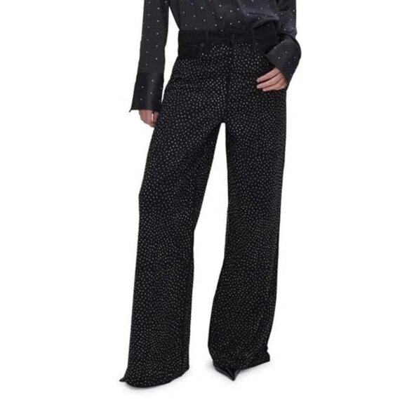 Good American Pants - NWT Good American Good Ease Rhinestone Wide Leg Jeans Black Size 22 Plus